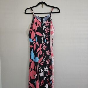 Floral Tank Jumpsuit Pink Black Blue Wide Leg Flowy Vacation Night Out Date XL